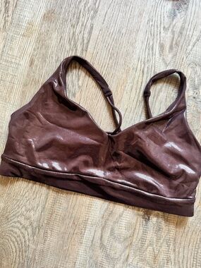 Athleta Shimmery Chocolate Brown V-Neck Sports Bralette